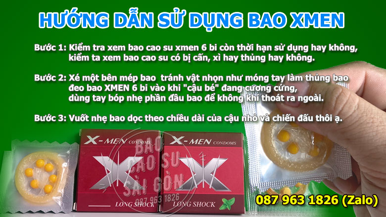 Hướng dẫn sử dụng bao cao su Bi Nổi Lớn Xmen - bao cao su Sài Gòn - Bao cao su Tp Hồ Chí Minh